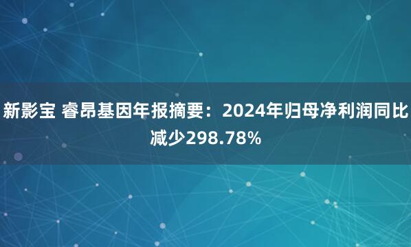新影宝 睿昂基因年报摘要：2024年归母净利润同比减少298.78%