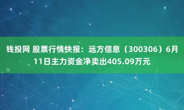 钱投网 股票行情快报：远方信息（300306）6月11日主力资金净卖出405.09万元